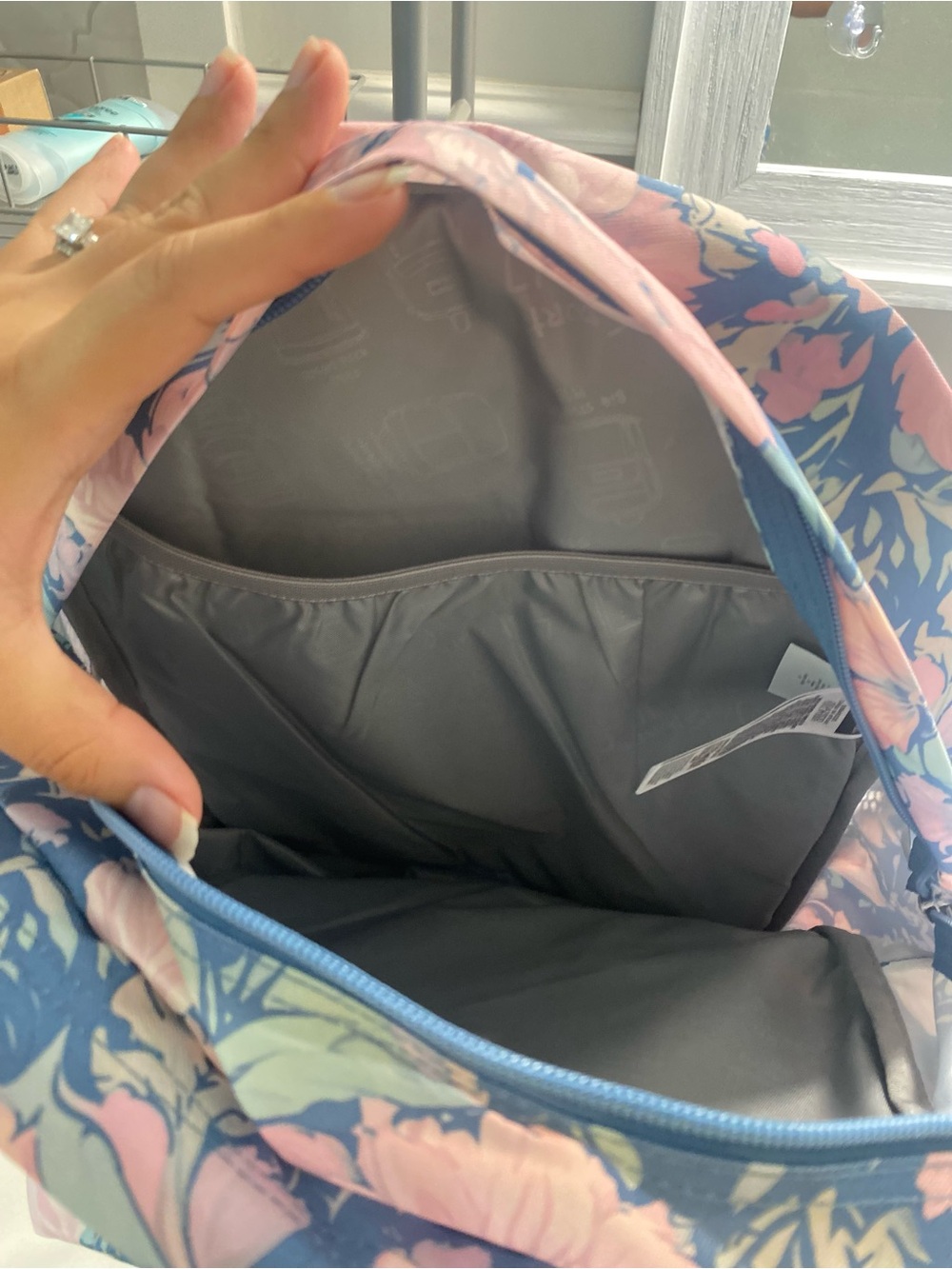 JanSport Blue and Pink Floral Backpack - Picture 5 of 7